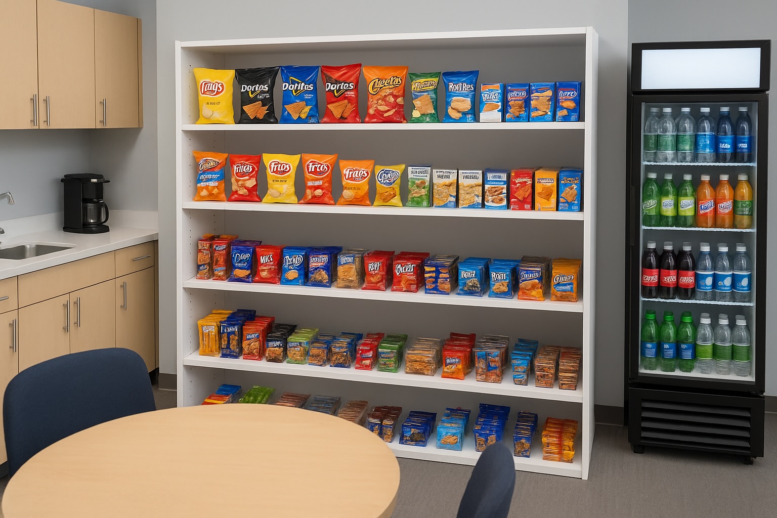 Full stocked office pantry from Alamo Vending
